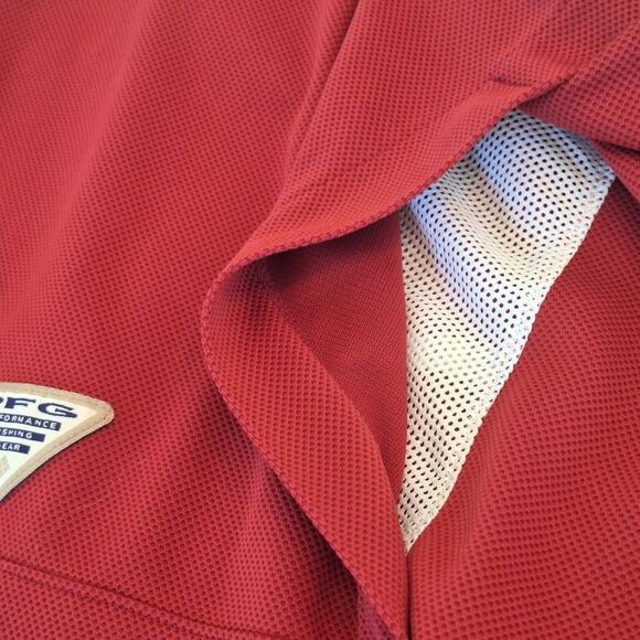 Columbia Red Polo PFG Fishing Shirt Golf Omni Shade Alabama Crimson Tide Men's M - Picture 13 of 16